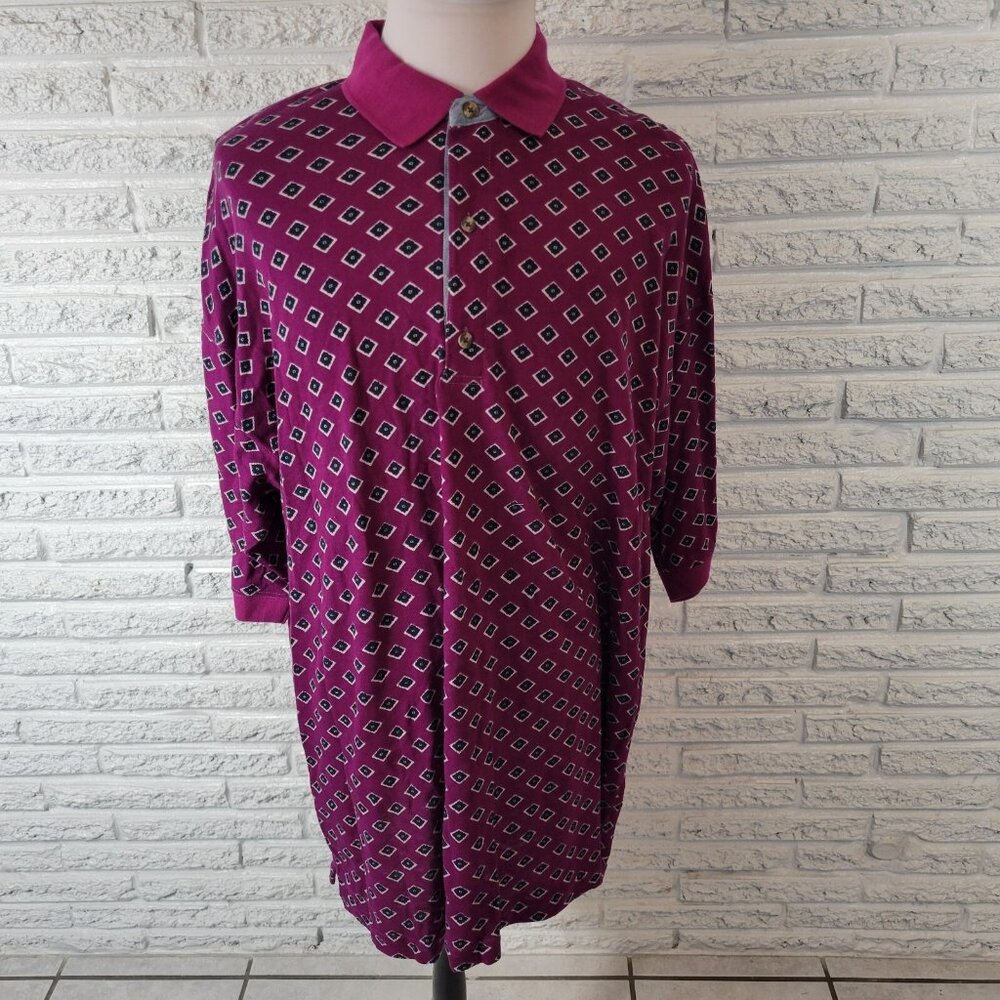 Salmon River Men's Polo Shirt 2XLT Big & Tall Purple Black Diamond GEO1E